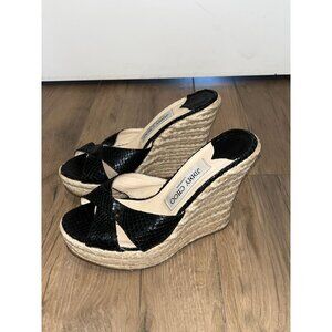 Jimmy Choo Black and Tan Platform Wedges
